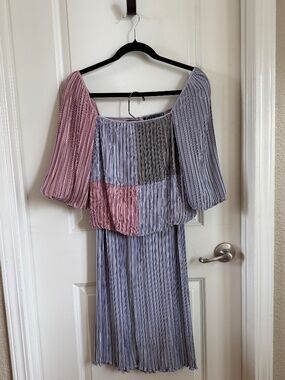 Pierre Labiche, Size 4, Micro Pleated Blouson Top/Skirt Ensemble